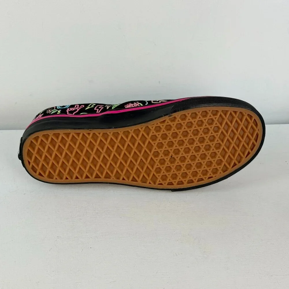 M6 W7.5- Vans Slip-On Glow In The Dark Black Neon Lights Emoji Skate Shoes